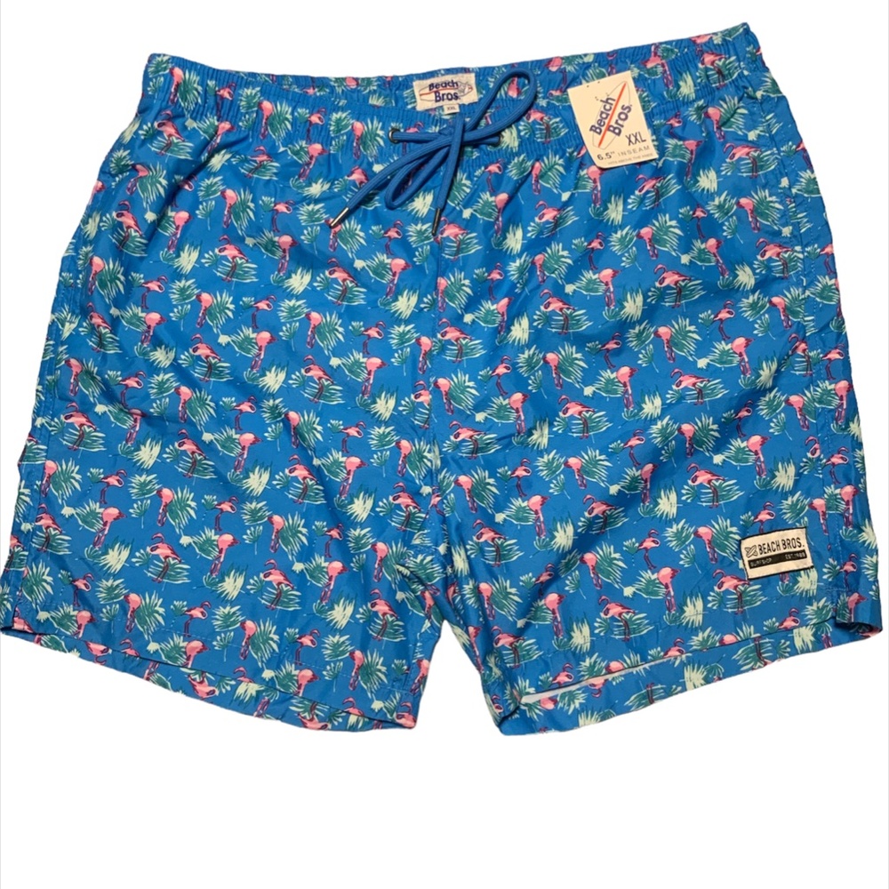 NWT Men's Dark Blue Flamingo Beach Bros Swim trunks